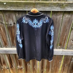 Vtg Bob Mackie Wearable Art Women Embroidered Cowboy‎ Western Silk Shirt Blck, L